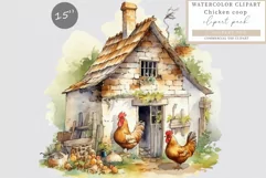 Chicken coop clipart, Farm clipart, Watercolor clipart, Product Image 1