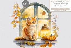 Autumn window clipart, Autumn sublimation, Cat clipart Product Image 1