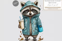 Raccoon clipart, Coffee clipart, Autumn clipart Product Image 1