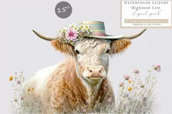 Highland cow clipart, Floral clipart, Product Image 1