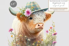 Highland cow clipart, Spring clipart, Cow sublimation Product Image 1