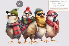 Funny chickens clipart, Christmas clipart, Winter clipart Product Image 1