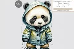 Panda clipart, Autumn clipart, Rain clipart, Watercolor Product Image 1