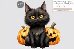 Black kitten clipart, Halloween clipart, Watercolor lcipart Product Image 1