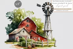 Farm windmill clipart, Red barn clipart, Farm sublimation Product Image 1