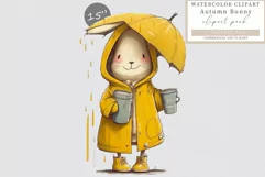 Cute bunny with coffee clipart, Autumn clipart, Rain clipart Product Image 1
