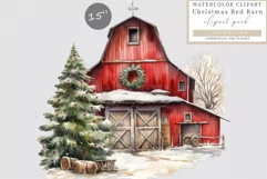 Christmas clipart, Red barn clipart, Barn clipart Product Image 1