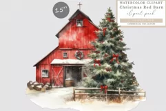 Christmas red barn clipart, Barn clipart, Christmas clipart Product Image 1