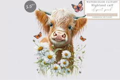 Highland calf clipart, Calf with daisy clipart Product Image 1