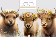 Bison clipart, Animals clipart, Floral clipart Product Image 1