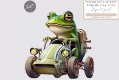 Frog driving a car clipart, Funny frog clipart Product Image 1