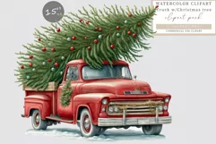 Red truck clipart, Christmas tree clipart, Christmas clipart Product Image 1