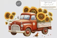 Red truck, Sunflowers clipart, Cartoon clipart Product Image 1