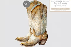 Cowgirl boots clipart, Cowboy sublimation, Watercolor Product Image 1