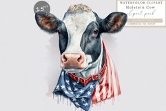 Holstein cow clipart, Patriotic cow clipart, Watercolor Product Image 1