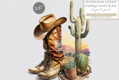 Cowboy boots clipart, Cowboy hat clipart, Watercolor clipart Product Image 1