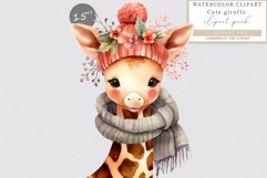 Giraffe clipart, Winter clipart, Watercolor clipart Product Image 1