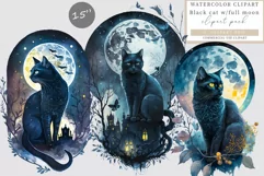 Black cat clipart, Full moon clipart, Halloween ublimation Product Image 1