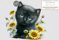 Black kitten clipart, Animals clipart, Watercolor clipart Product Image 1