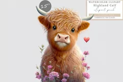Highland cow clipart, Love clipart, Spring clipart Product Image 1