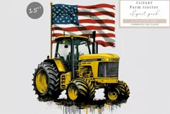 Farm yellow tractor clipart, Patriotic sublimation Product Image 1