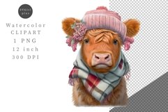 Highland cow clipart, Christmas clipart, Winter Png Product Image 1