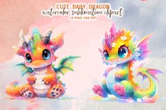 Cute Baby Dragon Watercolor Sublimation Clipart Product Image 2