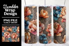 Leopard Floral Tumbler Wrap Sublimation Design Product Image 1