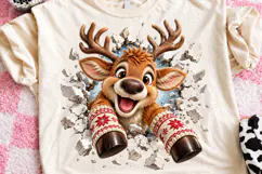 3D Christmas Reindeer PNG | Broken Wall Front & Back Sublima Product Image 2