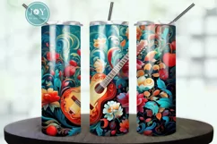 BEAUTIFUL GUITAR AND FLOWERS TUMBLER WRAP SUBLIMATION DESIGN Product Image 1