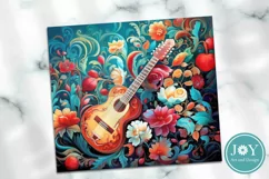 BEAUTIFUL GUITAR AND FLOWERS TUMBLER WRAP SUBLIMATION DESIGN Product Image 2