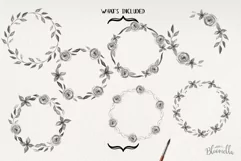 Mono Watercolor 7 Wreaths Flowers Leaves Black & White Product Image 4