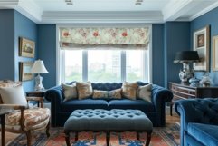 Elegant living room with classic blue decor Product Image 1