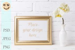 Golden landscape frame mockup with soft yellow orchid Product Image 1