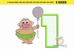 1st Birthday Baby Wearing A Green Diaper Holding A Pink Ball Product Image 2