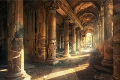 Warm sunlight filters through an old, columnlined corridor, Product Image 1