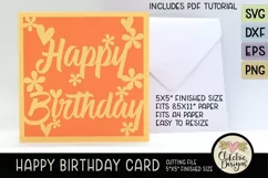 Floral Happy Birthday Card SVG - Birthday Card Cutting File Product Image 1