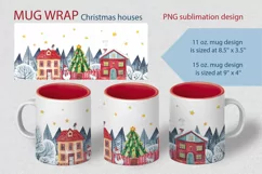 Watercolor Christmas houses. Sublimation Mug Wrap 11, 15 oz Product Image 1