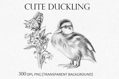 Cute Duckling, Flowers and Butterfly PNG, 300 dpi Product Image 1