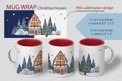 Watercolor Christmas houses. Sublimation Mug Wrap 11, 15 oz Product Image 1