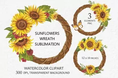 Sunflowers wreath sublimation. Watercolor clipart Product Image 1