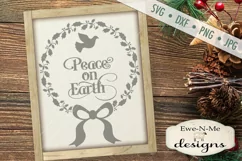 Peace on Earth Wreath with Dove Bow and Holly SVG DXF File Product Image 1