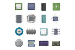 Computer chips icons set, cartoon style Product Image 1