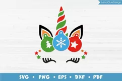 Christmas Unicorn Face, Unicorn Eyelashes SVG PNG DXF EPS Product Image 1