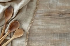 Flatlay photo, wood kitchen table with copy space Product Image 1