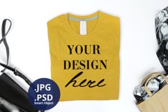 Dark Yellow Folded T-shirt Mockup, Maize t-shirt mock up Product Image 1