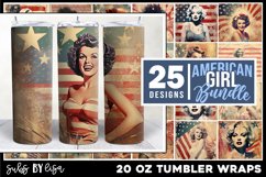 Retro American Girl Tumbler Sublimation Wrap Design 4th July Product Image 1