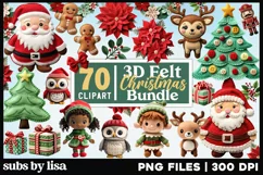 3D Felt Christmas Clipart PNG Ornaments Designs Product Image 1