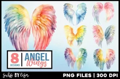 8 Watercolor Angel Wings Sublimation Clipart PNG Product Image 1