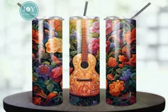 BEAUTIFUL GUITAR AND FLOWERS TUMBLER WRAP SUBLIMATION DESIGN Product Image 1
